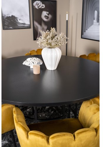 VENTURE DESIGN Copenhagen spisebordsst, m. 4 stole - sort finer/sort metal og gul fljl/sort metal