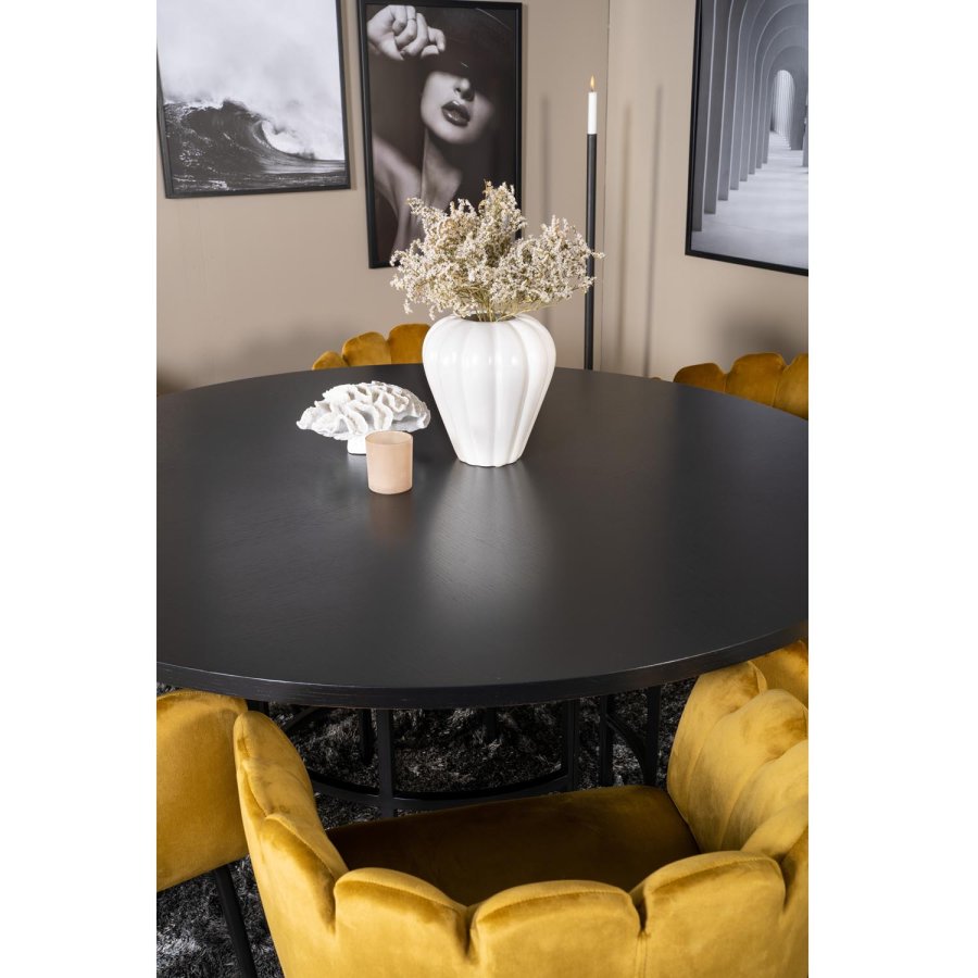 VENTURE DESIGN Copenhagen spisebordsst, m. 4 stole - sort finer/sort metal og gul fljl/sort metal