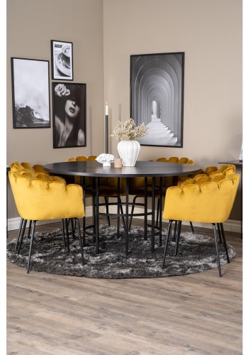 VENTURE DESIGN Copenhagen spisebordsst, m. 4 stole - sort finer/sort metal og gul fljl/sort metal