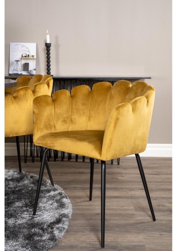 VENTURE DESIGN Copenhagen spisebordsst, m. 4 stole - sort finer/sort metal og gul fljl/sort metal