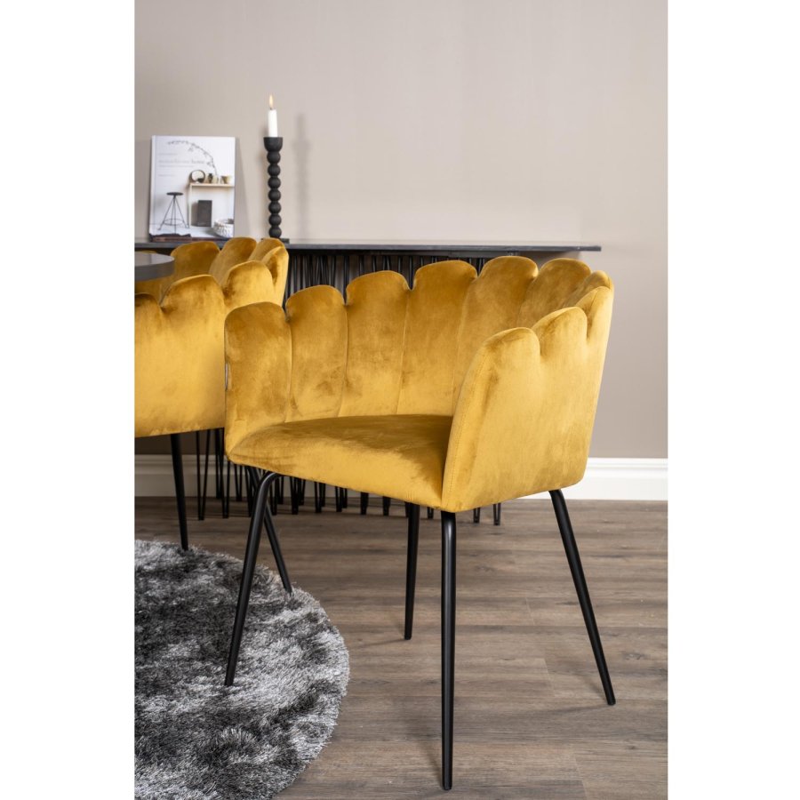 VENTURE DESIGN Copenhagen spisebordsst, m. 4 stole - sort finer/sort metal og gul fljl/sort metal