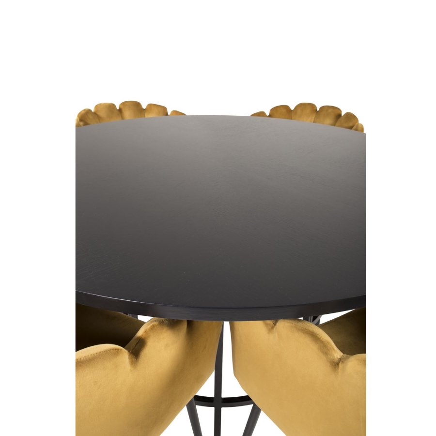 VENTURE DESIGN Copenhagen spisebordsst, m. 4 stole - sort finer/sort metal og gul fljl/sort metal