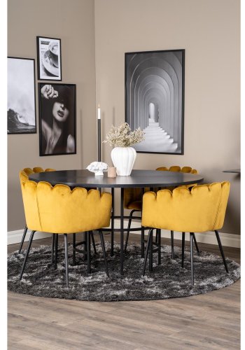 VENTURE DESIGN Copenhagen spisebordsst, m. 4 stole - sort finer/sort metal og gul fljl/sort metal