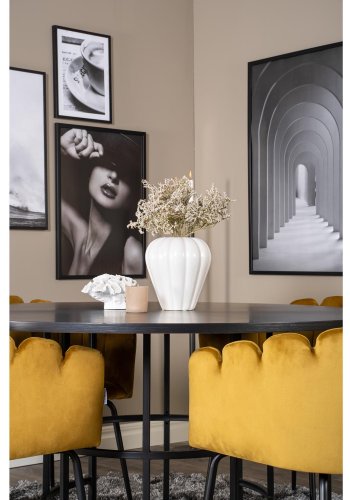 VENTURE DESIGN Copenhagen spisebordsst, m. 4 stole - sort finer/sort metal og gul fljl/sort metal