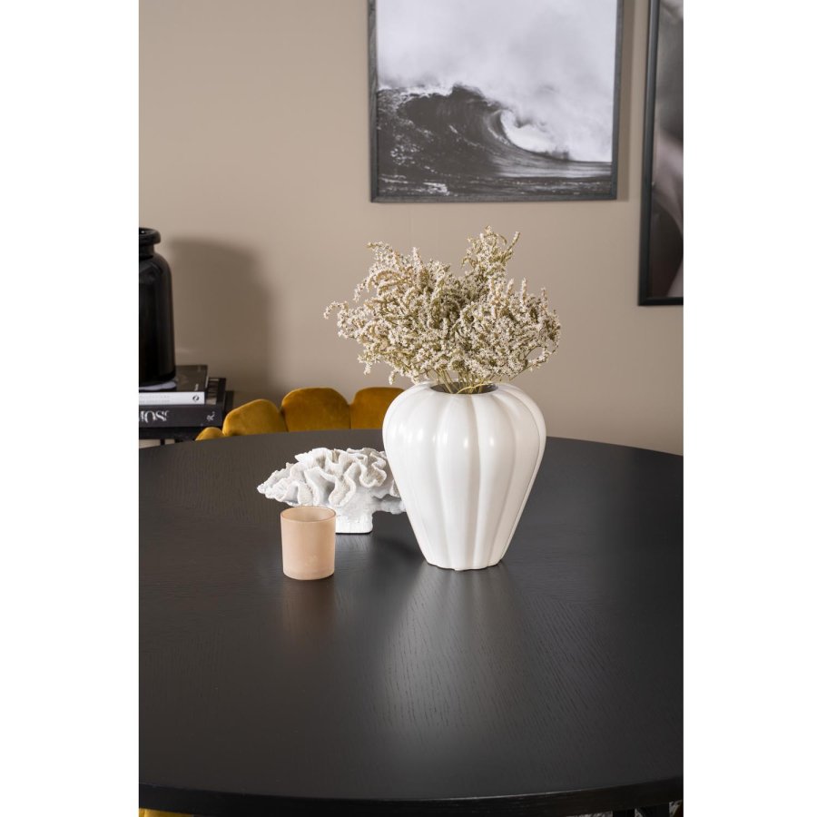 VENTURE DESIGN Copenhagen spisebordsst, m. 4 stole - sort finer/sort metal og gul fljl/sort metal