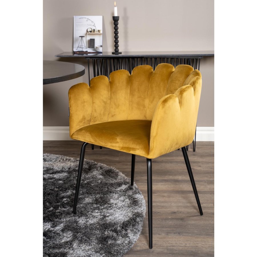 VENTURE DESIGN Copenhagen spisebordsst, m. 4 stole - sort finer/sort metal og gul fljl/sort metal