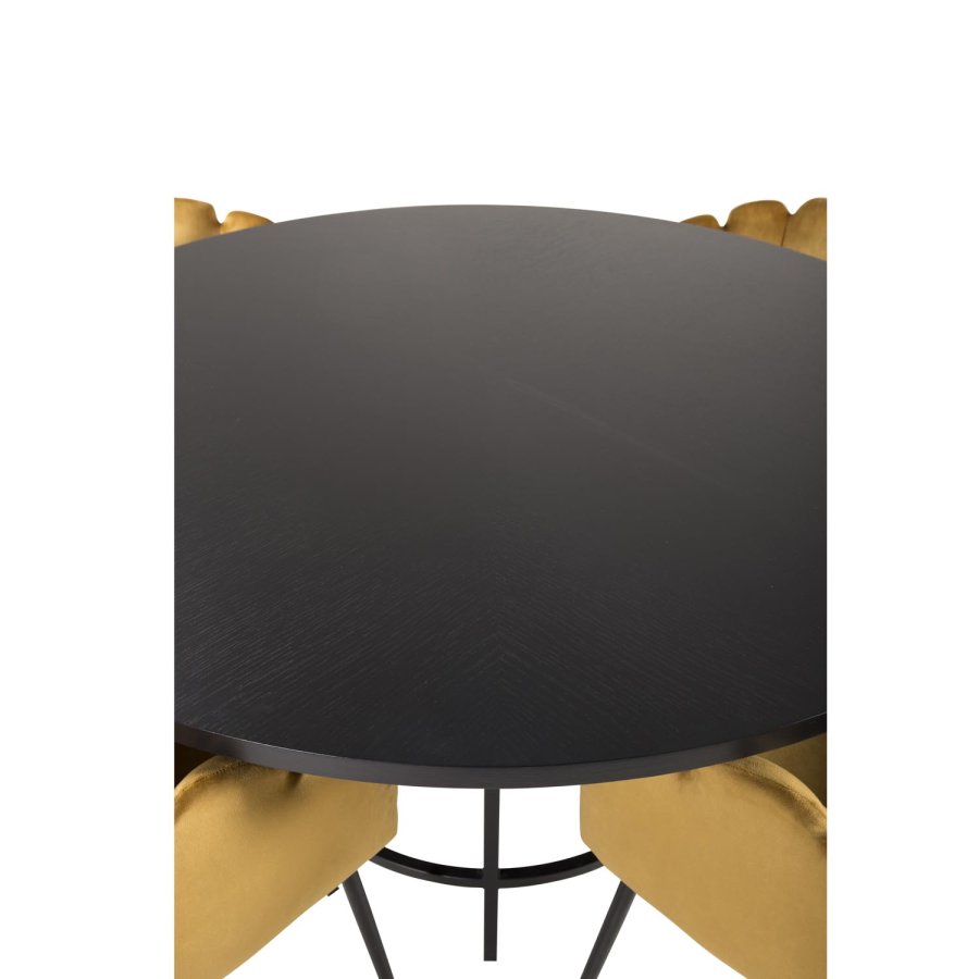 VENTURE DESIGN Copenhagen spisebordsst, m. 4 stole - sort finer/sort metal og gul fljl/sort metal