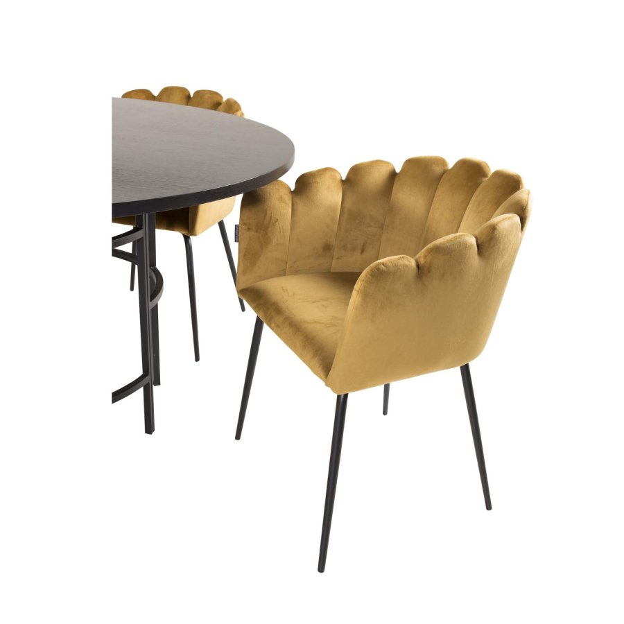 VENTURE DESIGN Copenhagen spisebordsst, m. 4 stole - sort finer/sort metal og gul fljl/sort metal