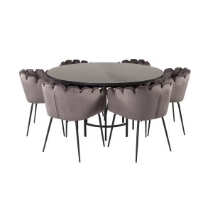 VENTURE DESIGN Copenhagen spisebordsst, m. 4 stole - sort finer/sort metal og gr fljl/sort metal