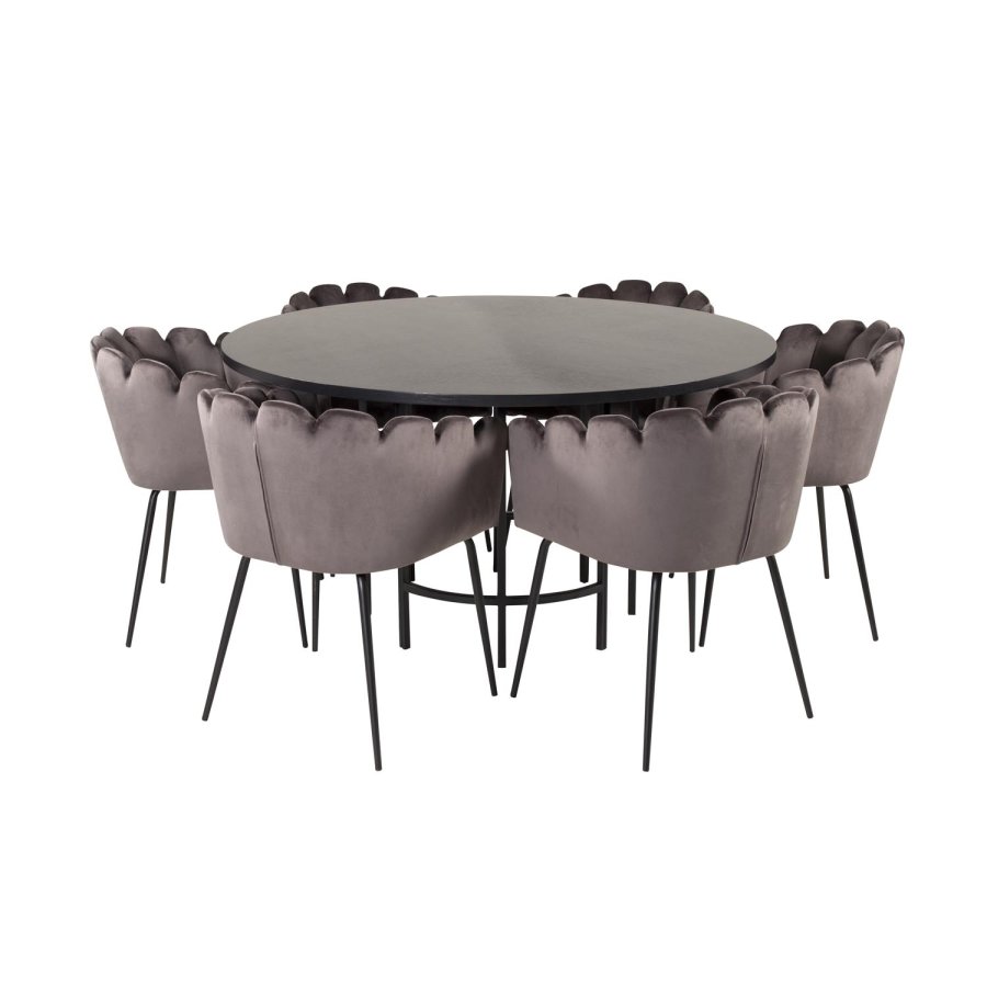 VENTURE DESIGN Copenhagen spisebordsst, m. 4 stole - sort finer/sort metal og gr fljl/sort metal