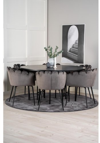 VENTURE DESIGN Copenhagen spisebordsst, m. 4 stole - sort finer/sort metal og gr fljl/sort metal