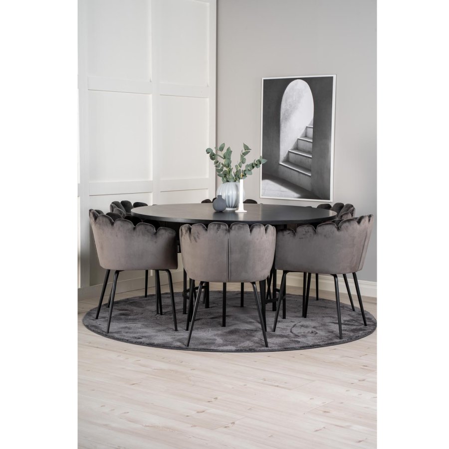 VENTURE DESIGN Copenhagen spisebordsst, m. 4 stole - sort finer/sort metal og gr fljl/sort metal