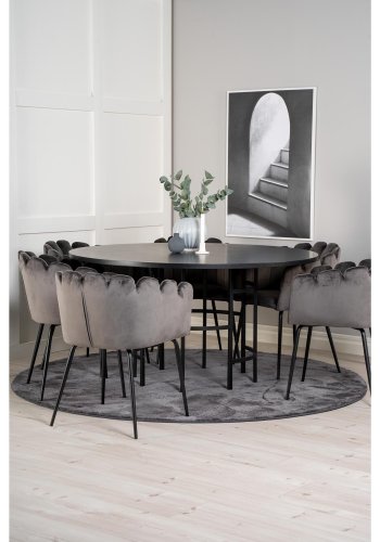 VENTURE DESIGN Copenhagen spisebordsst, m. 4 stole - sort finer/sort metal og gr fljl/sort metal