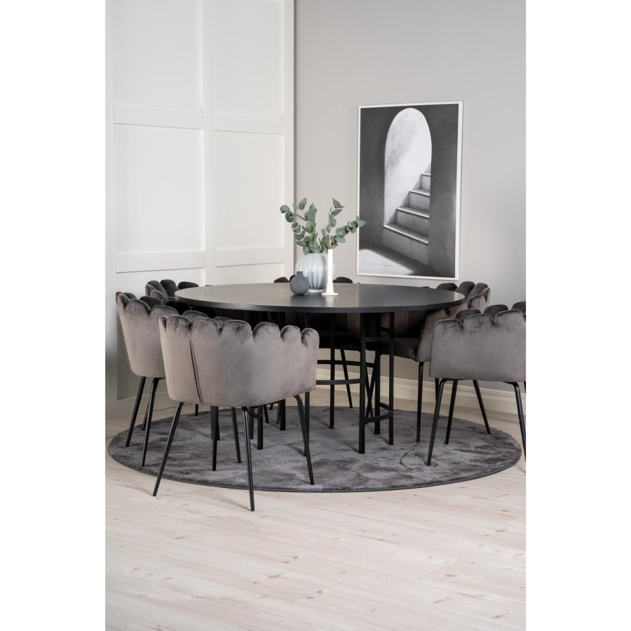 VENTURE DESIGN Copenhagen spisebordsst, m. 4 stole - sort finer/sort metal og gr fljl/sort metal