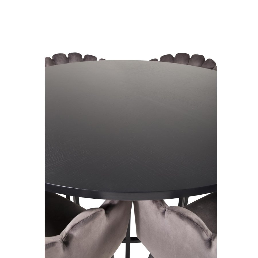 VENTURE DESIGN Copenhagen spisebordsst, m. 4 stole - sort finer/sort metal og gr fljl/sort metal