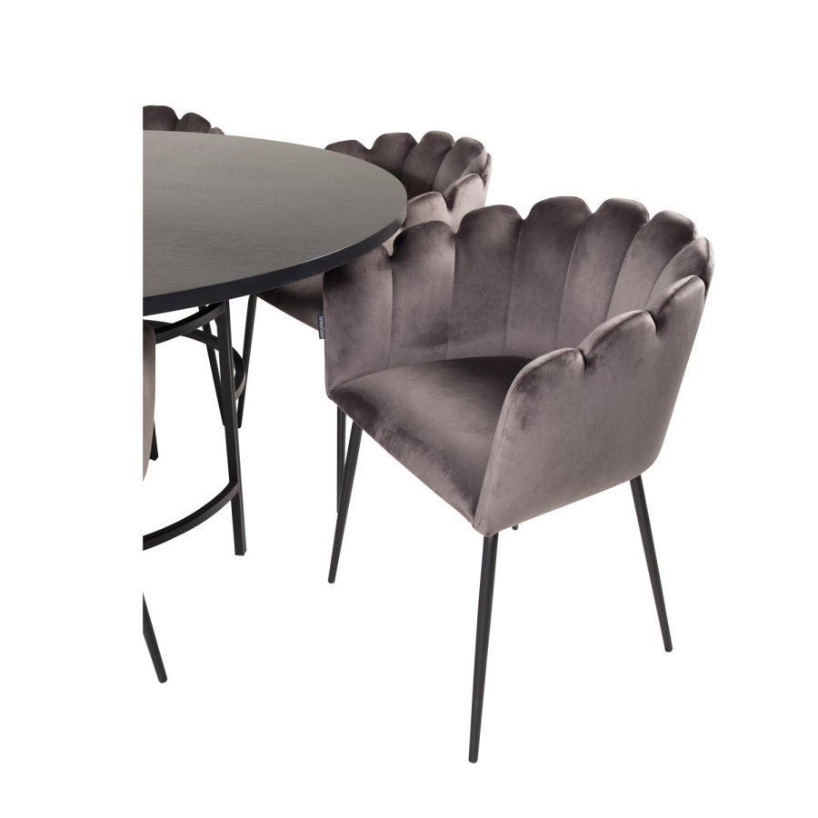 VENTURE DESIGN Copenhagen spisebordsst, m. 4 stole - sort finer/sort metal og gr fljl/sort metal