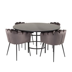 VENTURE DESIGN Copenhagen spisebordsst, m. 4 stole - sort finer/sort metal og gr fljl/sort metal