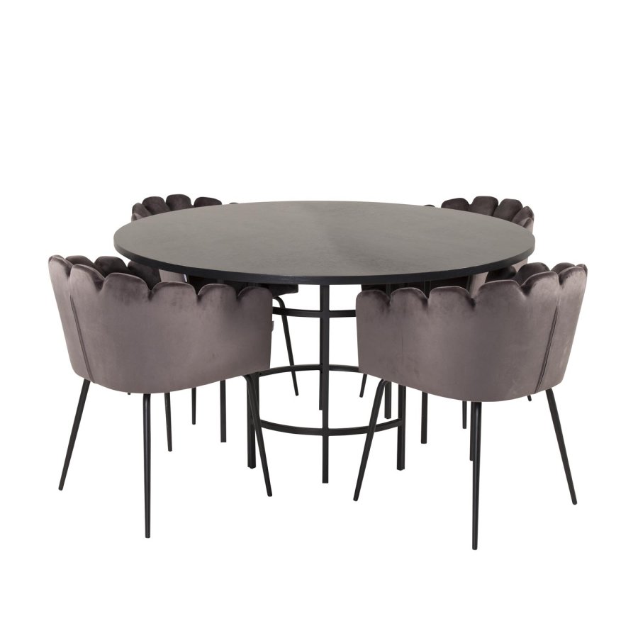 VENTURE DESIGN Copenhagen spisebordsst, m. 4 stole - sort finer/sort metal og gr fljl/sort metal