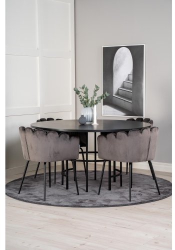 VENTURE DESIGN Copenhagen spisebordsst, m. 4 stole - sort finer/sort metal og gr fljl/sort metal