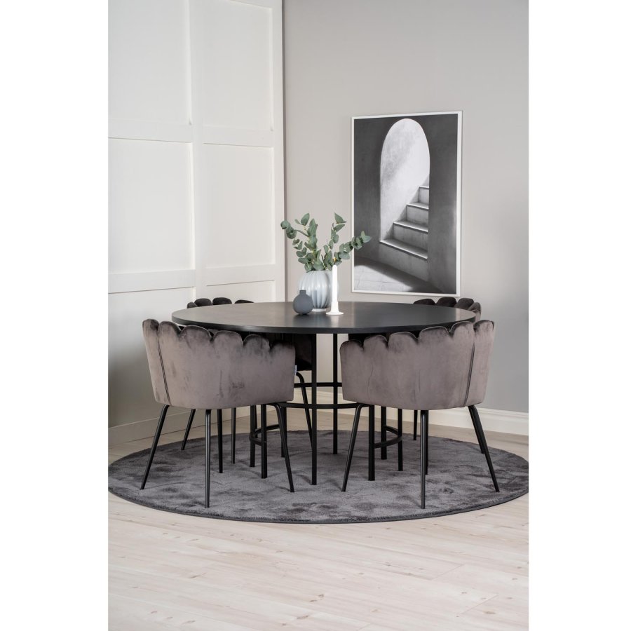 VENTURE DESIGN Copenhagen spisebordsst, m. 4 stole - sort finer/sort metal og gr fljl/sort metal