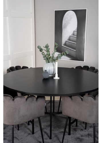 VENTURE DESIGN Copenhagen spisebordsst, m. 4 stole - sort finer/sort metal og gr fljl/sort metal