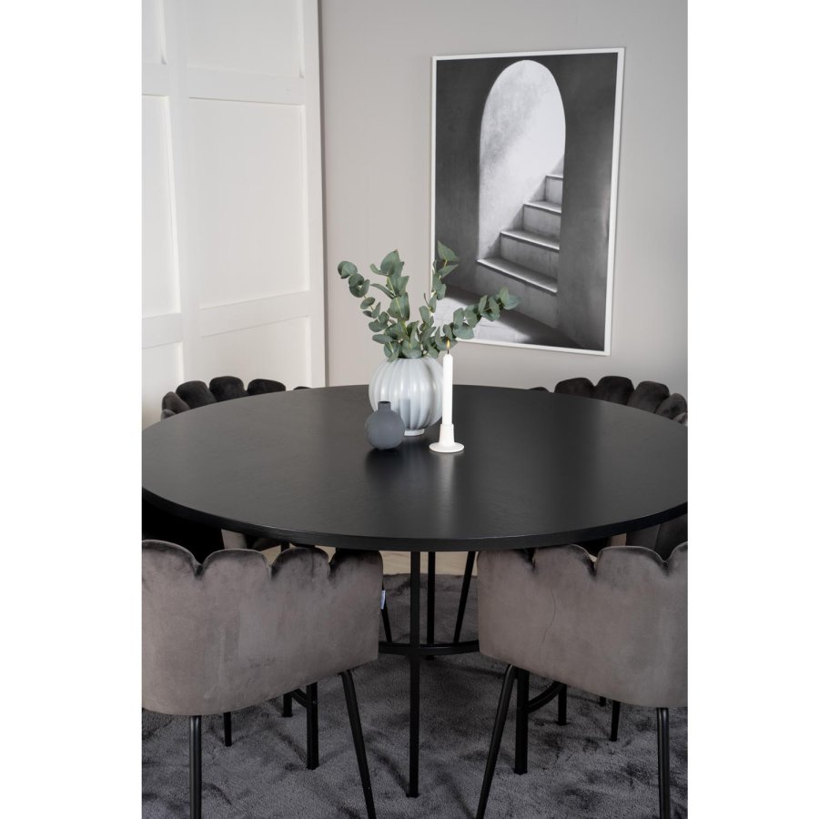 VENTURE DESIGN Copenhagen spisebordsst, m. 4 stole - sort finer/sort metal og gr fljl/sort metal