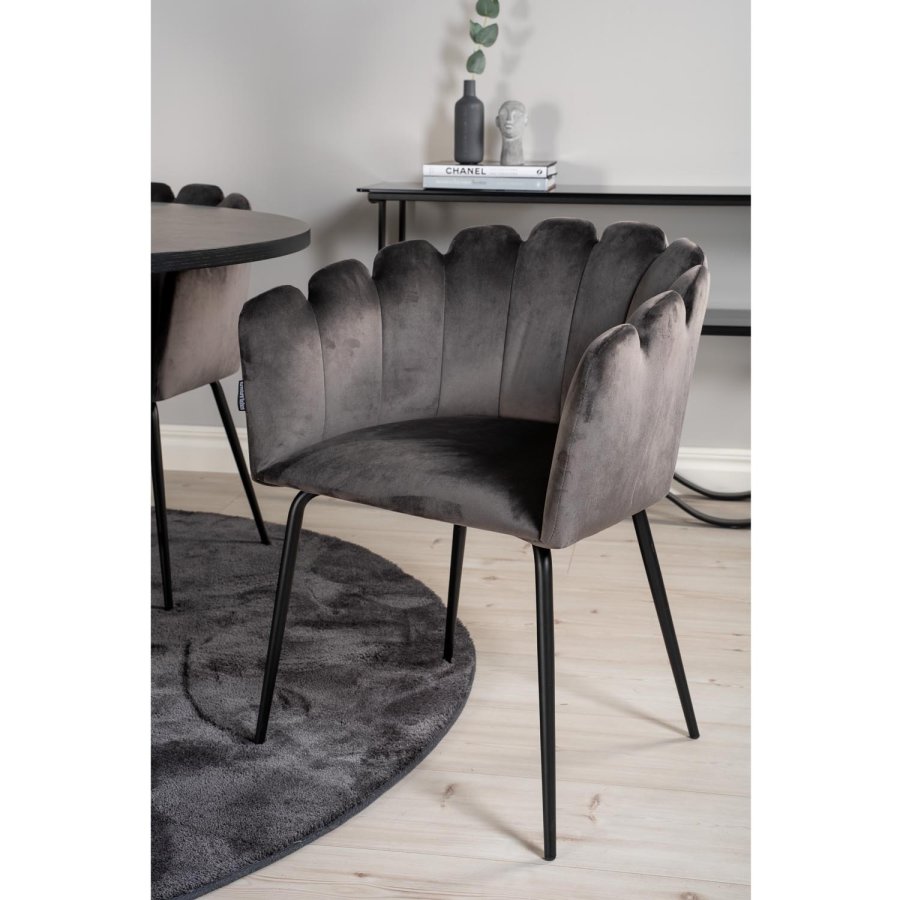 VENTURE DESIGN Copenhagen spisebordsst, m. 4 stole - sort finer/sort metal og gr fljl/sort metal