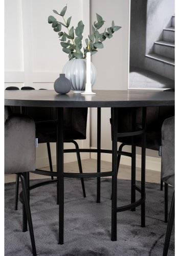 VENTURE DESIGN Copenhagen spisebordsst, m. 4 stole - sort finer/sort metal og gr fljl/sort metal