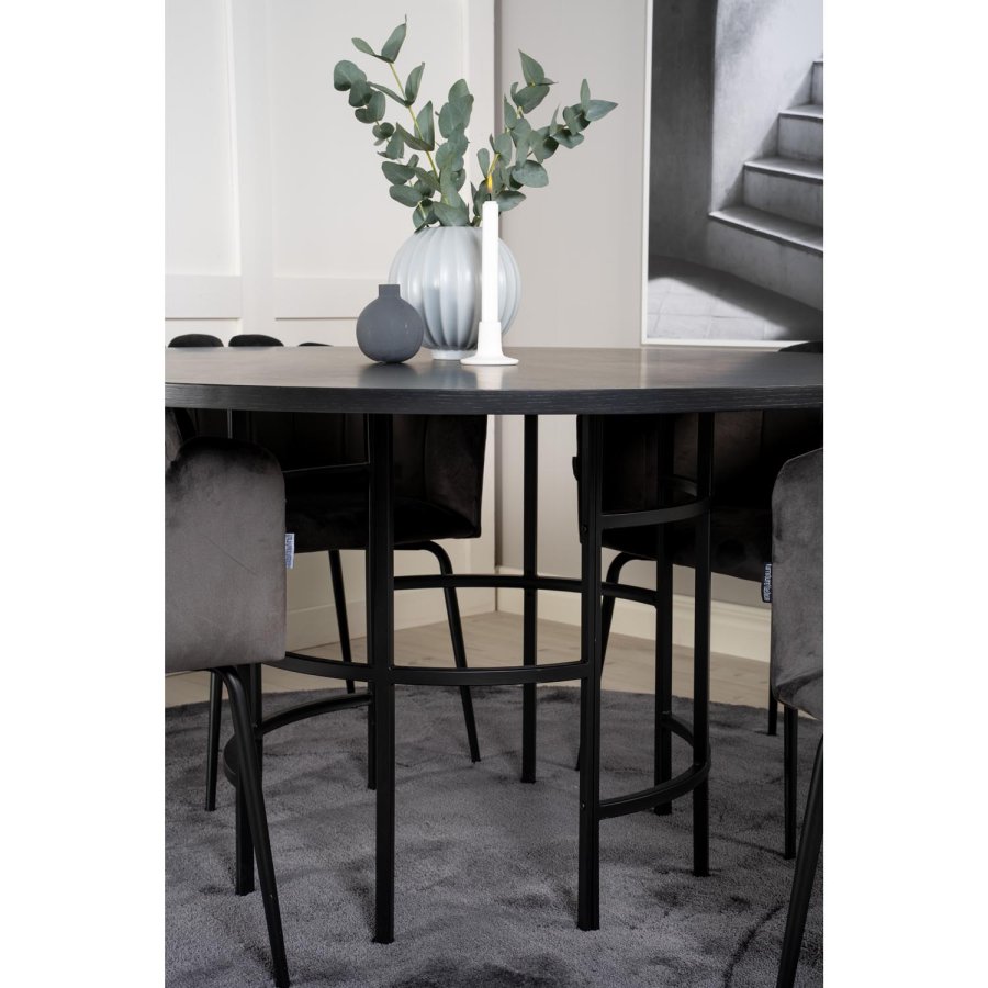 VENTURE DESIGN Copenhagen spisebordsst, m. 4 stole - sort finer/sort metal og gr fljl/sort metal