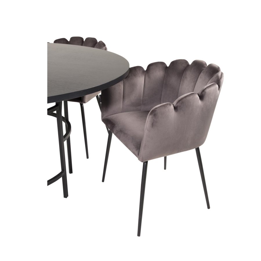 VENTURE DESIGN Copenhagen spisebordsst, m. 4 stole - sort finer/sort metal og gr fljl/sort metal