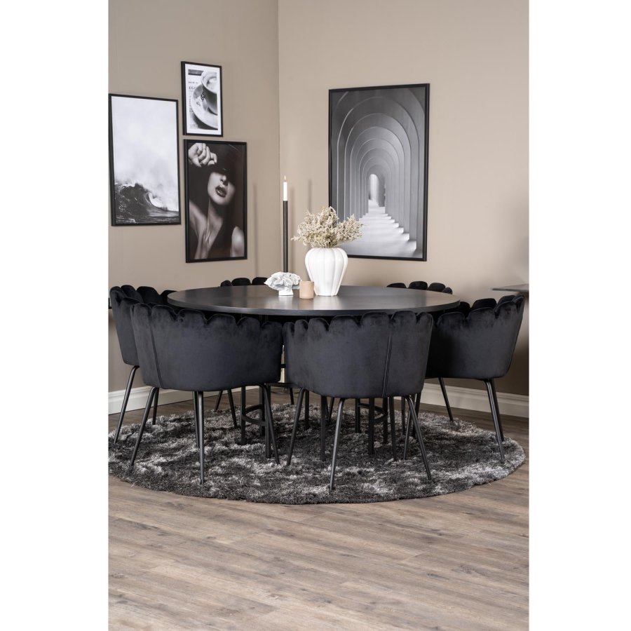 VENTURE DESIGN Copenhagen spisebordsst, m. 4 stole - sort finer/sort metal og sort fljl/sort metal