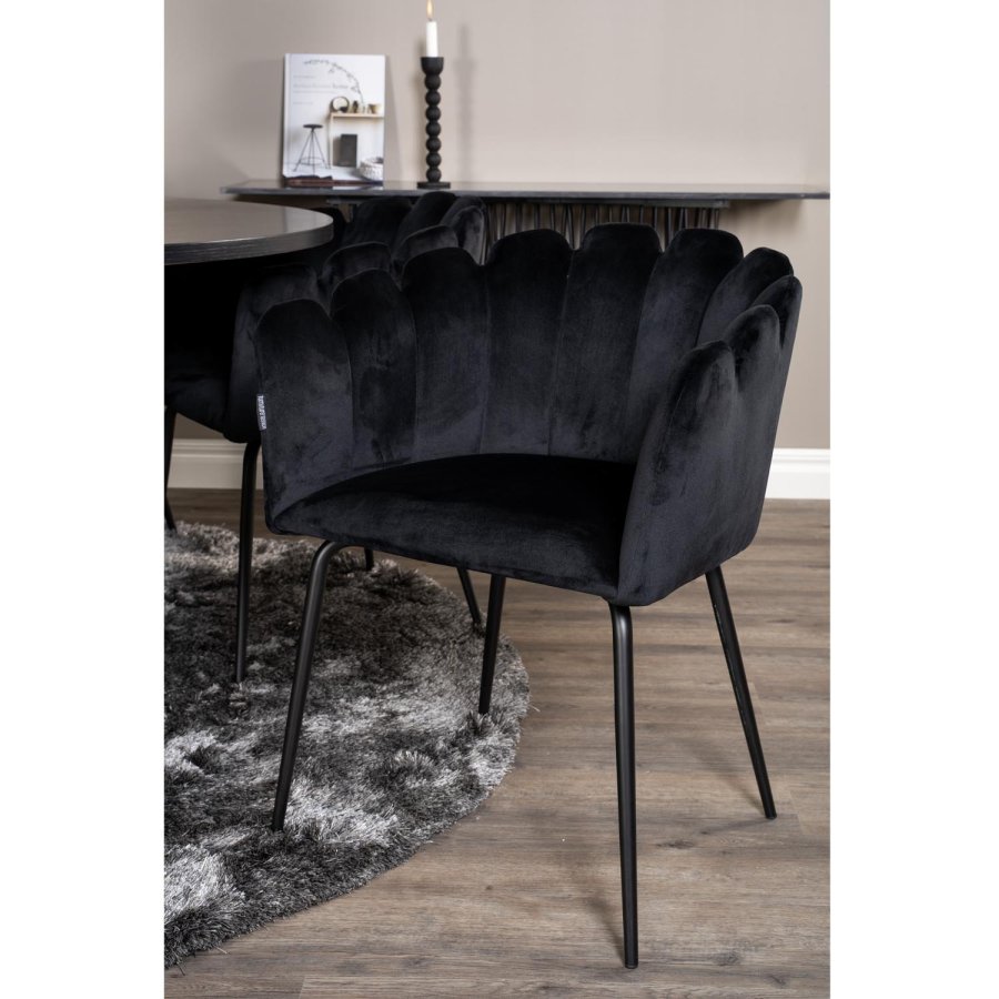 VENTURE DESIGN Copenhagen spisebordsst, m. 4 stole - sort finer/sort metal og sort fljl/sort metal