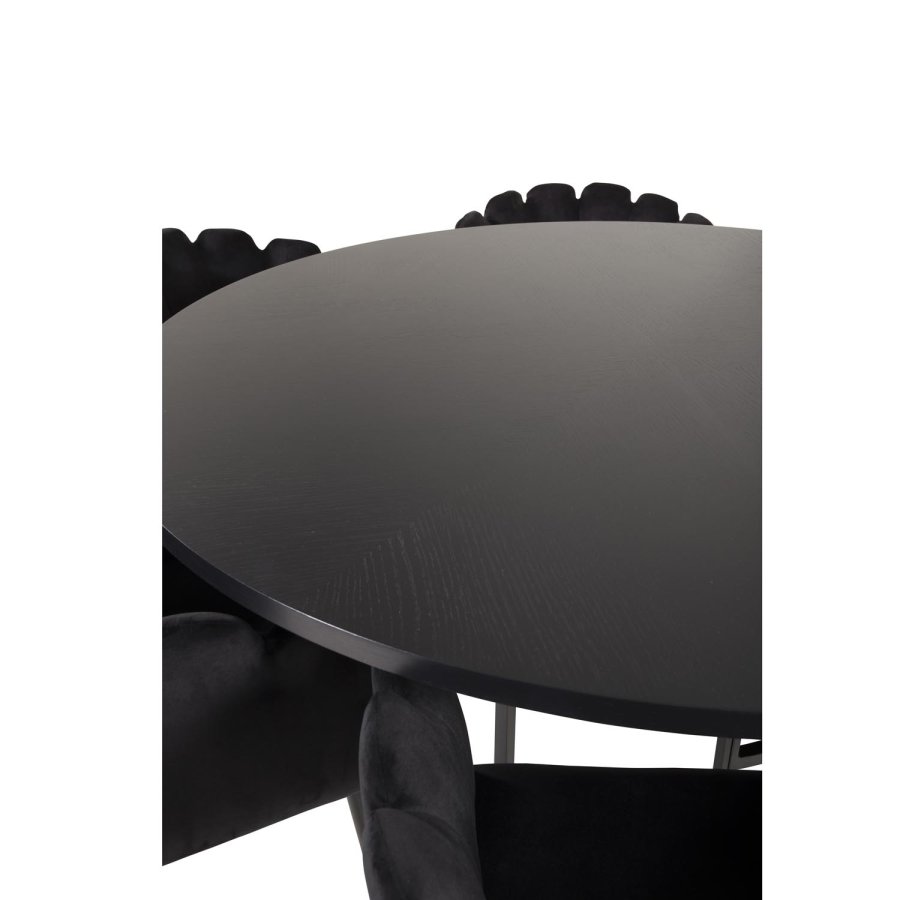 VENTURE DESIGN Copenhagen spisebordsst, m. 4 stole - sort finer/sort metal og sort fljl/sort metal