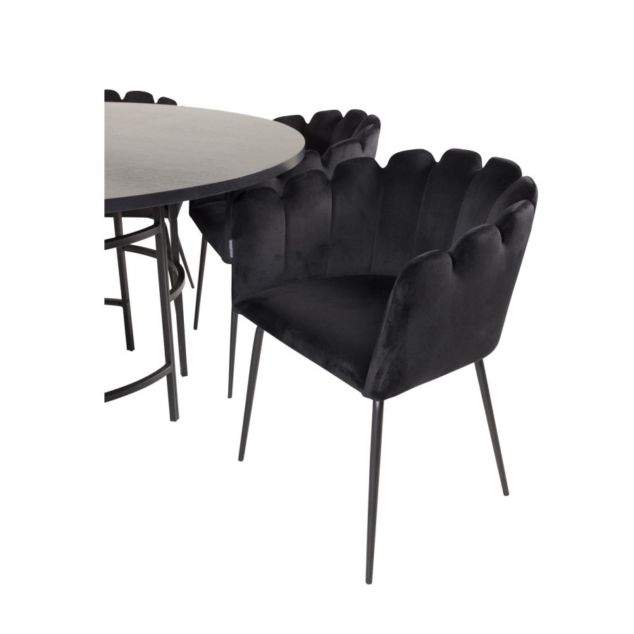 VENTURE DESIGN Copenhagen spisebordsst, m. 4 stole - sort finer/sort metal og sort fljl/sort metal