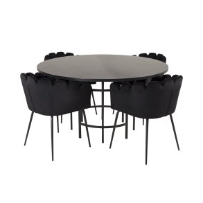 VENTURE DESIGN Copenhagen spisebordsst, m. 4 stole - sort finer/sort metal og sort fljl/sort metal