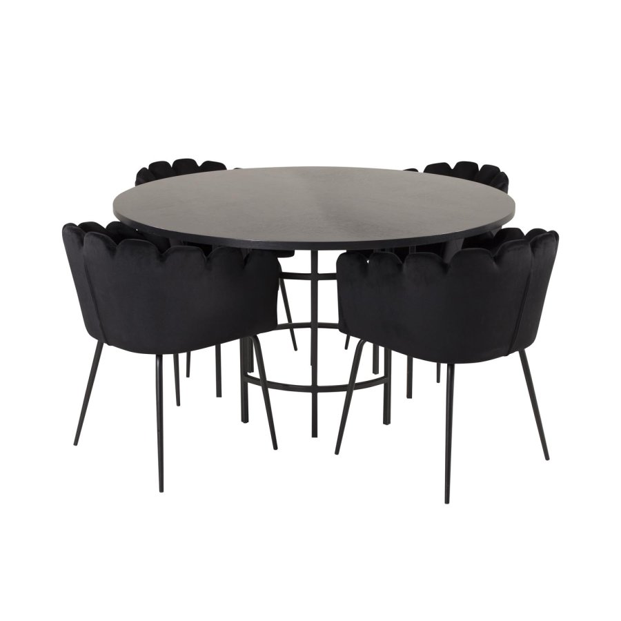 VENTURE DESIGN Copenhagen spisebordsst, m. 4 stole - sort finer/sort metal og sort fljl/sort metal