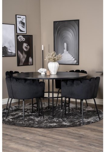 VENTURE DESIGN Copenhagen spisebordsst, m. 4 stole - sort finer/sort metal og sort fljl/sort metal