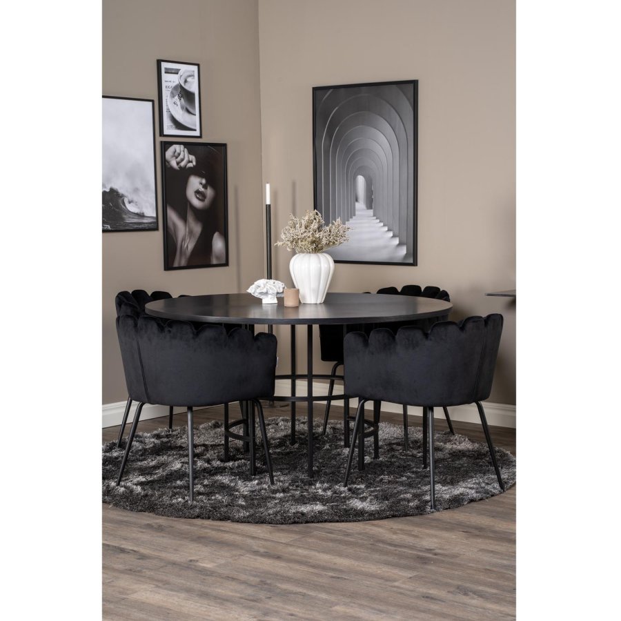 VENTURE DESIGN Copenhagen spisebordsst, m. 4 stole - sort finer/sort metal og sort fljl/sort metal