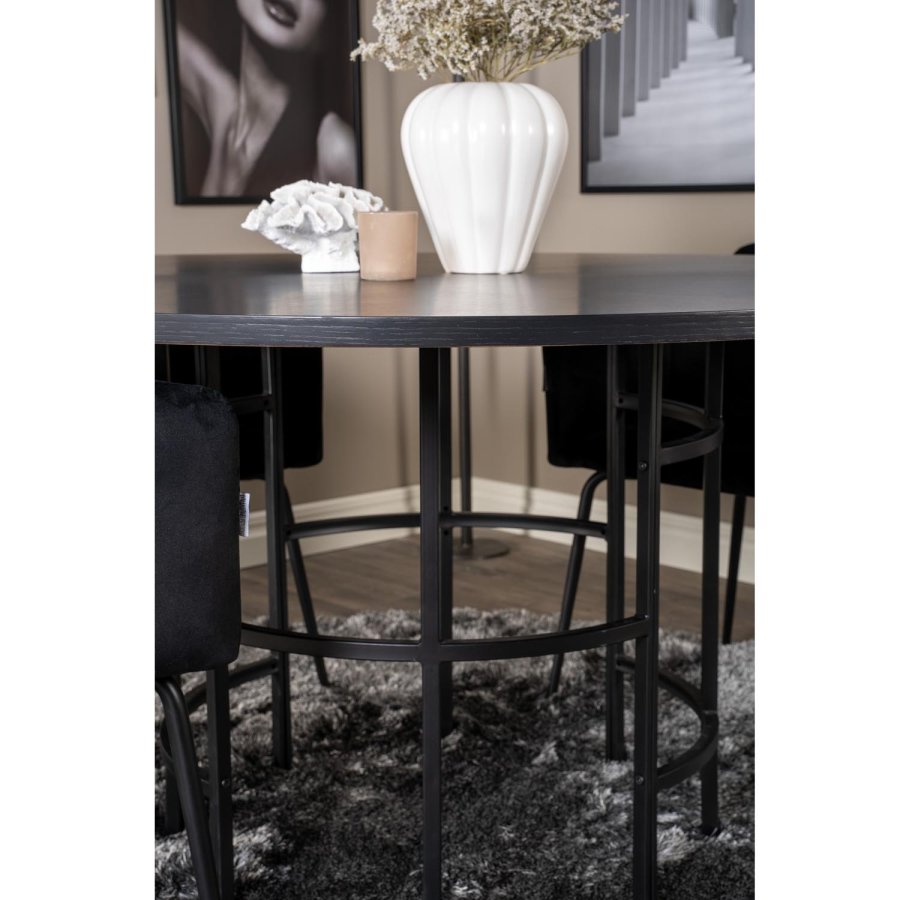 VENTURE DESIGN Copenhagen spisebordsst, m. 4 stole - sort finer/sort metal og sort fljl/sort metal