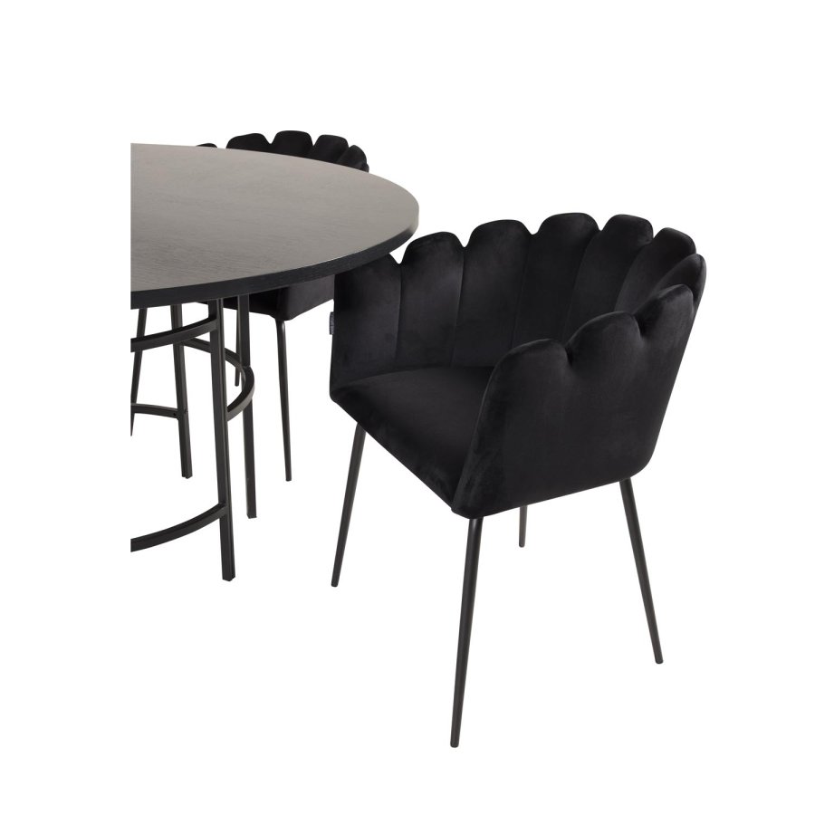 VENTURE DESIGN Copenhagen spisebordsst, m. 4 stole - sort finer/sort metal og sort fljl/sort metal