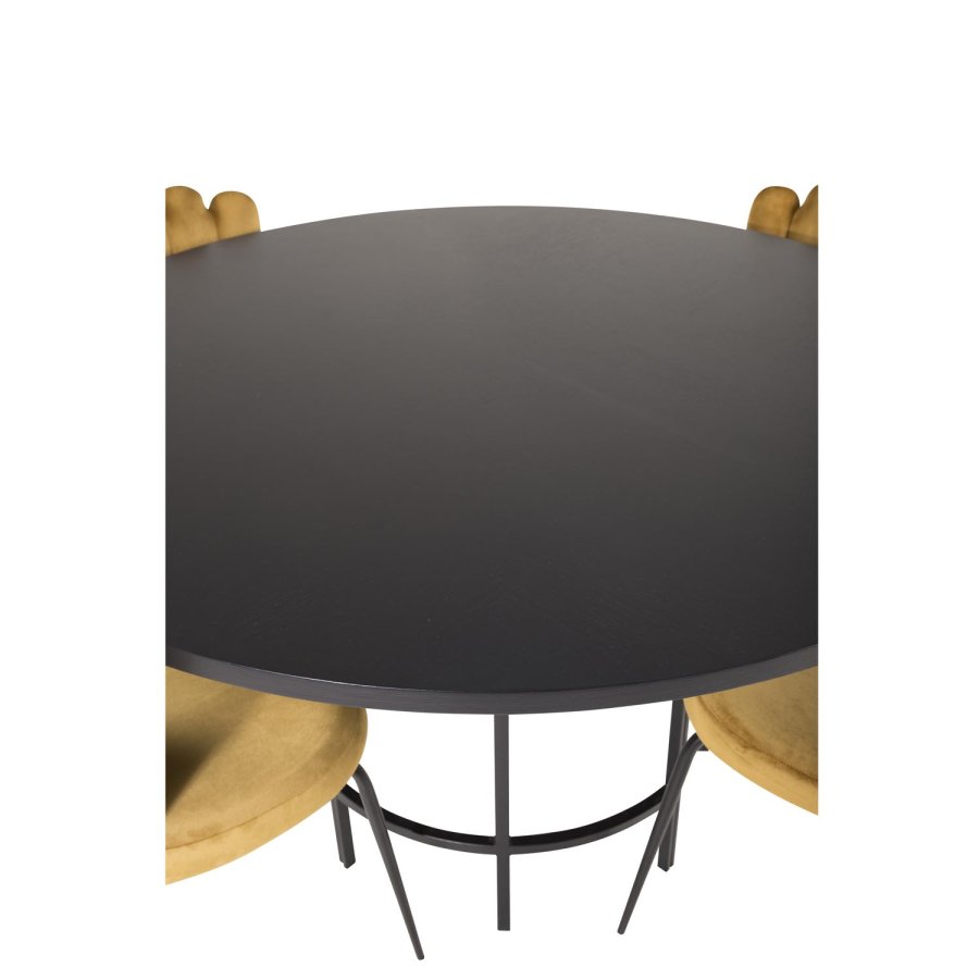 VENTURE DESIGN Copenhagen spisebordsst, m. 4 stole - sort finer/sort metal og gul fljl/sort metal