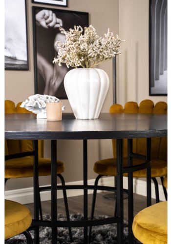 VENTURE DESIGN Copenhagen spisebordsst, m. 4 stole - sort finer/sort metal og gul fljl/sort metal