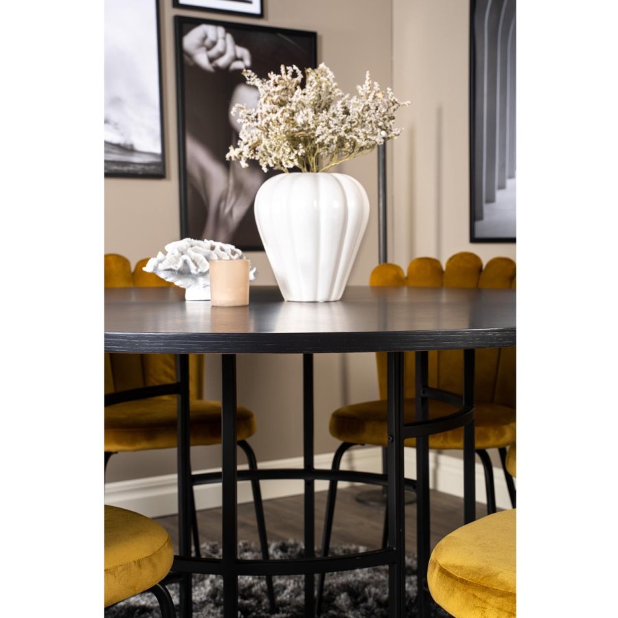 VENTURE DESIGN Copenhagen spisebordsst, m. 4 stole - sort finer/sort metal og gul fljl/sort metal