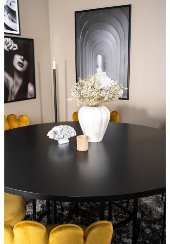 VENTURE DESIGN Copenhagen spisebordsst, m. 4 stole - sort finer/sort metal og gul fljl/sort metal