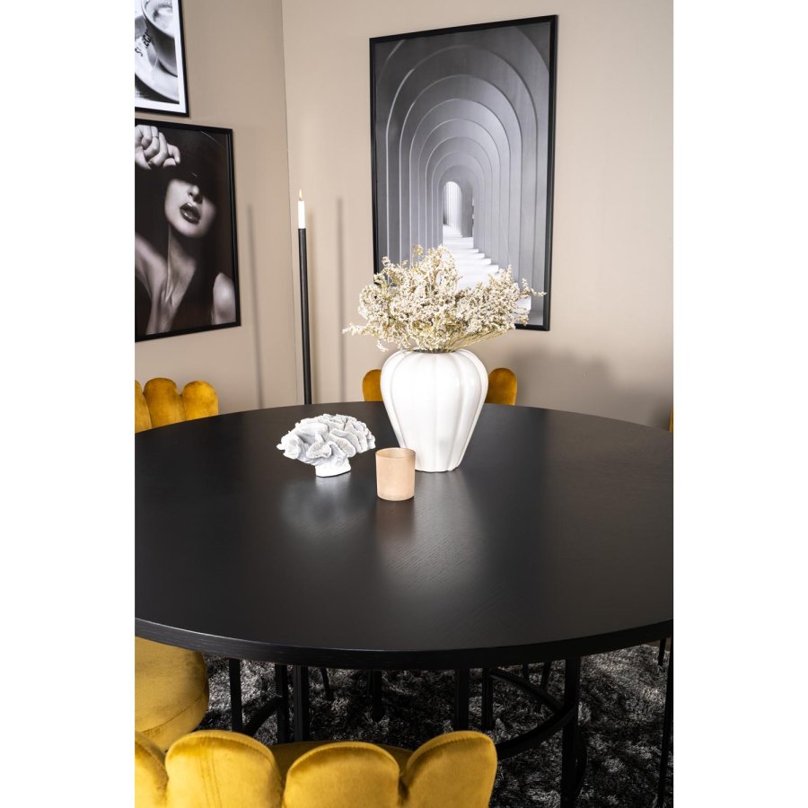 VENTURE DESIGN Copenhagen spisebordsst, m. 4 stole - sort finer/sort metal og gul fljl/sort metal