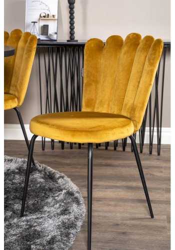 VENTURE DESIGN Copenhagen spisebordsst, m. 4 stole - sort finer/sort metal og gul fljl/sort metal