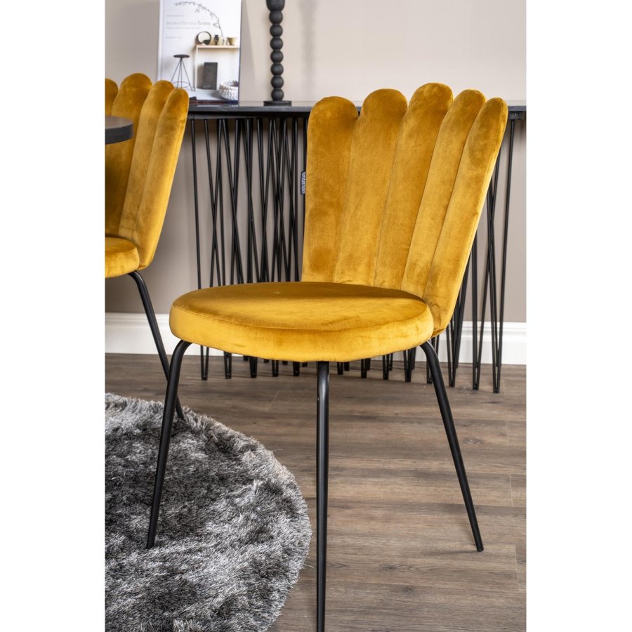 VENTURE DESIGN Copenhagen spisebordsst, m. 4 stole - sort finer/sort metal og gul fljl/sort metal