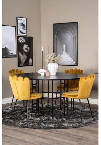 VENTURE DESIGN Copenhagen spisebordsst, m. 4 stole - sort finer/sort metal og gul fljl/sort metal