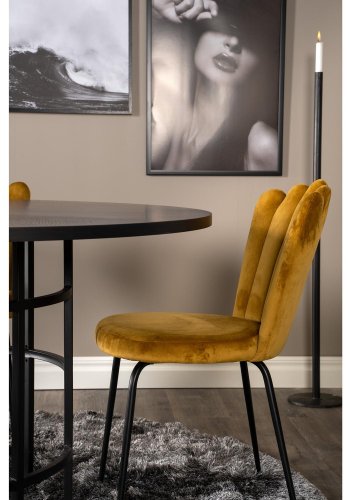 VENTURE DESIGN Copenhagen spisebordsst, m. 4 stole - sort finer/sort metal og gul fljl/sort metal