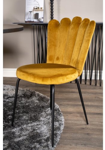 VENTURE DESIGN Copenhagen spisebordsst, m. 4 stole - sort finer/sort metal og gul fljl/sort metal